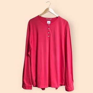 Lands’ End Canvas MENS Coral Pink Long Sleeved Cotton Henley Shirt MENS XL